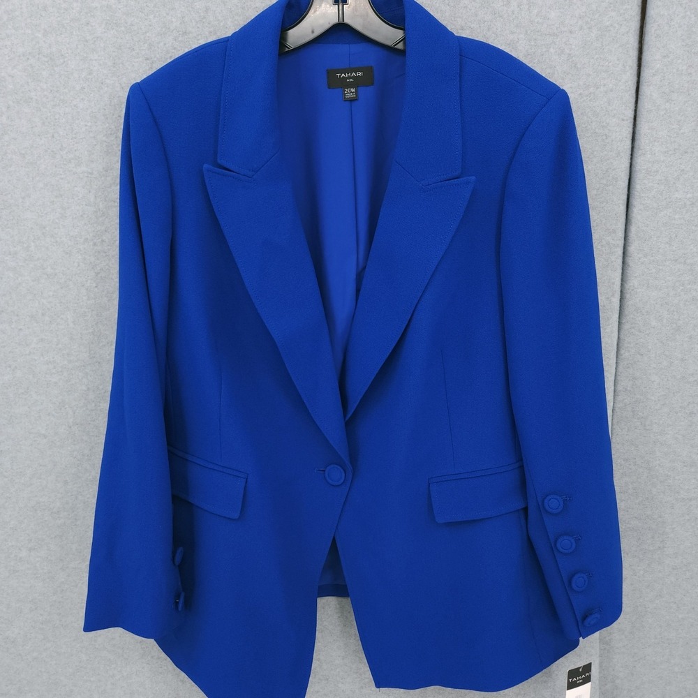 Tahari ASL Peak Lapel One Button Shoulder Pad Cobalt Blazer Womens Size 20W NWT